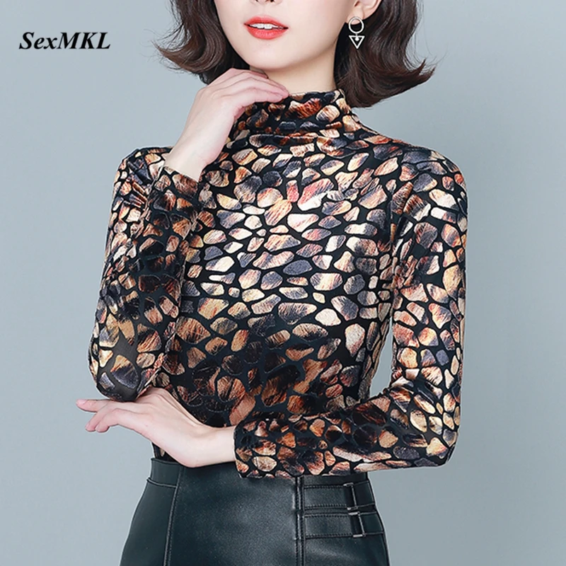 

Plus Size Women Suede Printed T Shirts 2020 Fashion Long Sleeve Winter Office Ladies Tops Korean Clothes Elegant Casual Tshirt