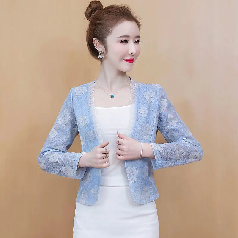 Женская куртка с длинным рукавом короткий кардиган принтом ажурная кружевная