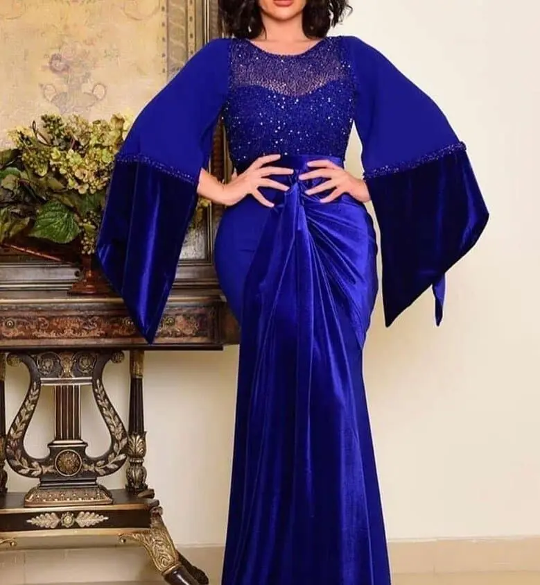 

Prom Dresses 2020 Mermaid Arabic Dubai Turkey Puffy Luxury Evening Gowns Long Sleeve Sweep Train Plus Size