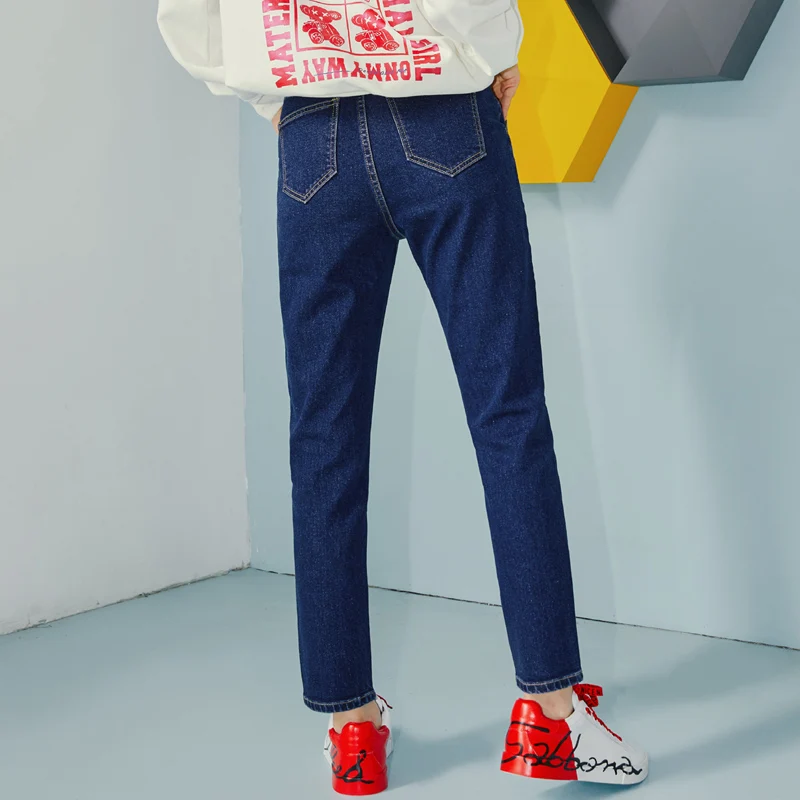 Женские джинсы с высокой талией свободные мягкие размера плюс Femme джинсовые