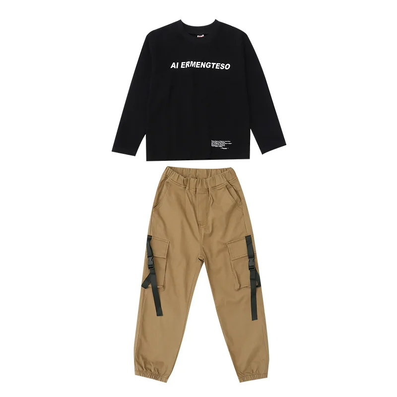 Осенний Новый Детский костюм для девочек футболка с буквенным принтом + штаны из