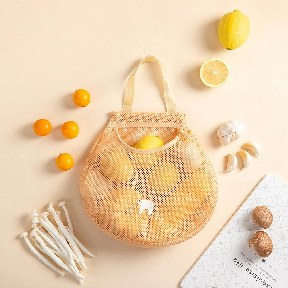 

Kitchen Fruit Vegetable Storage Hanging Bag Portable Ginger Garlic Onion Hollow Mesh Bag Breathable Storage Bag Household