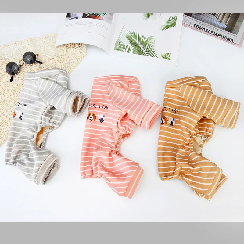 

Autumn Winter Cotton Streak Thickening Small Dog Clothes Onesie Jumpsuit Homewear For Dogs For Dogs Pajamas Pets Outfits Teddy