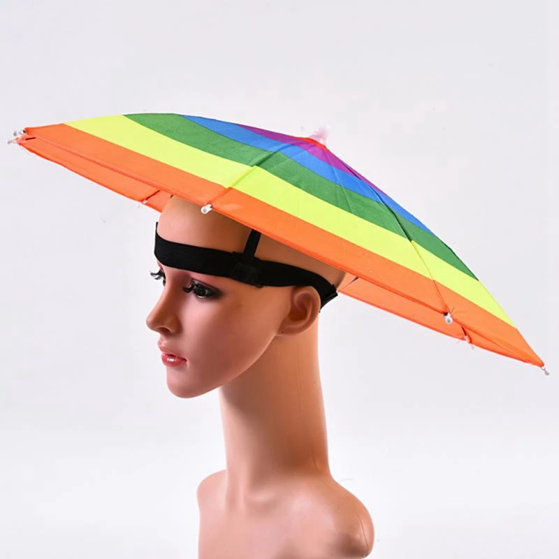 

Umbrella Hat with Elastic Band, Rainbow Waterproof Fishing Umbrella Hat for Adults Kids Women Men