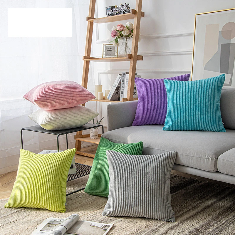 

Soft Velvet Cushion Cover Solid Pillow Case Corduroy Flocking Stripe Yellow Gray PinHome Decorative Pillow Cover 45x45cm/60x60cm