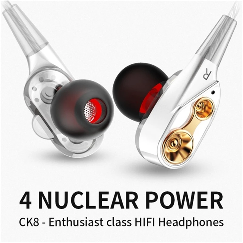 HiFi Wired Earphone Dual-Dynamic Quad-core Speaker 3.5mm In-ear earbuds with Microphone and Volume Control for Smart Phones MP3 |