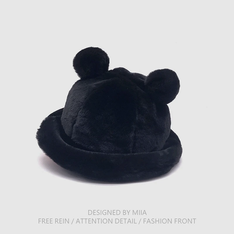 Japan autumn winter leopard fur bucket hat bear ear ball plush fisherman soft warm thick basin protection hats | Аксессуары для