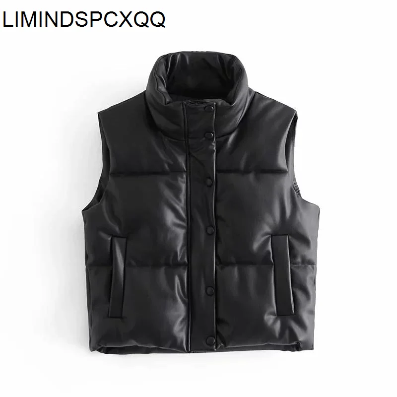 

PU Faux Leather Jackets Womens 2023 Fashion Cotton Pocket Padded Waistcoat Vintage Sleeveless Female Outerwear Streetwear Zipper