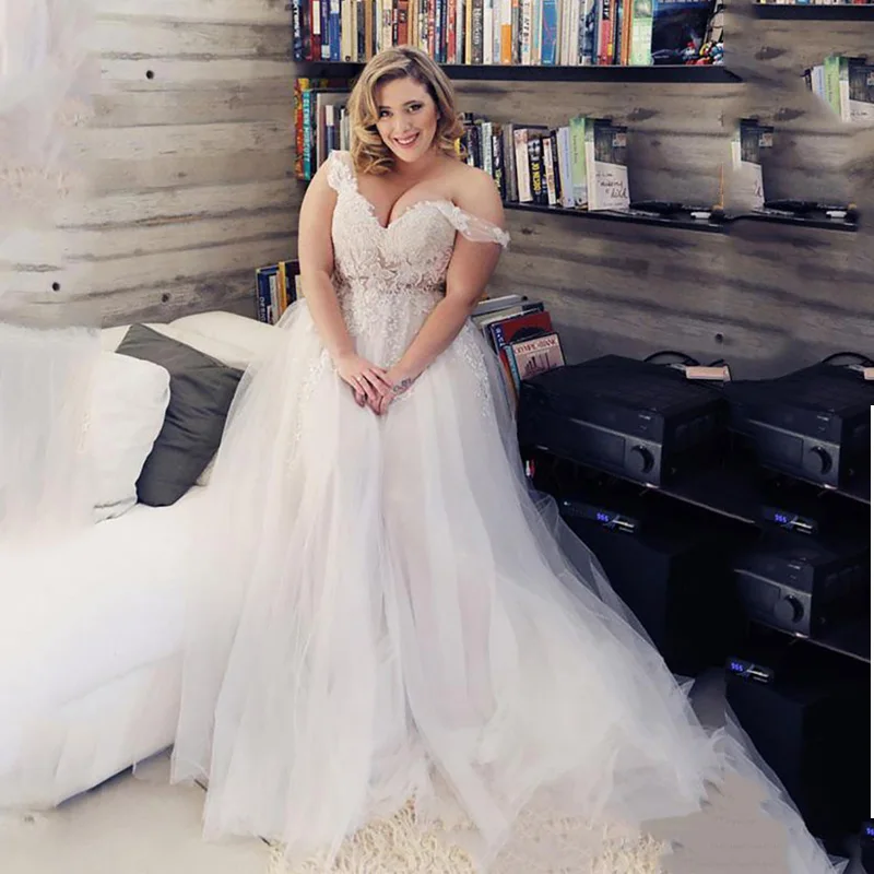 Женское свадебное платье с открытыми плечами SoDigne кружевное пляжное размера плюс