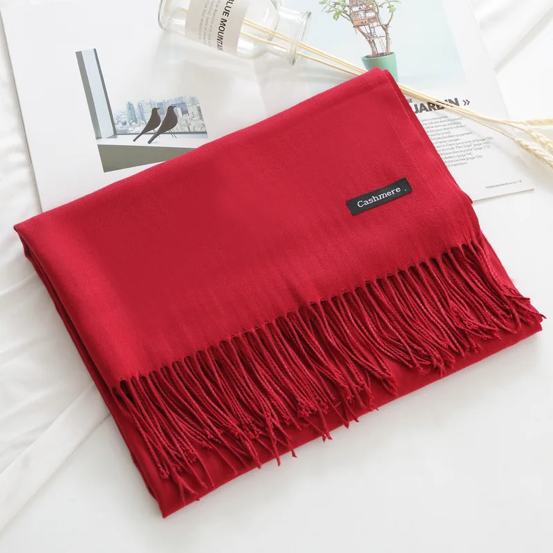 Jujube Red Зимний мягкий теплый кашемировый шарф для женщин шерстяные шарфы хаки зимнее пончо черные мужские кашемировые шарфы женские шали красные пашмины - Цвет: Jujube Red