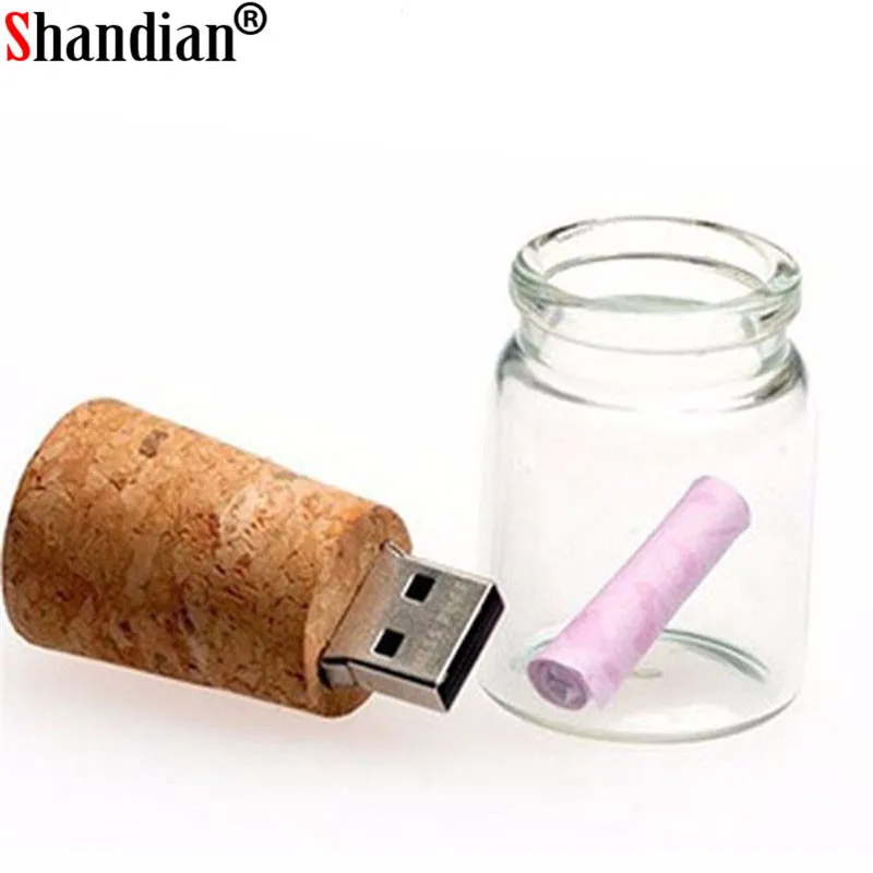 

SHANDIAN fashion messenger bottle usb 2.0 memory stick glass drift bottle usb cork pendrive 8GB 16GB 32GB 64GB free custom logo