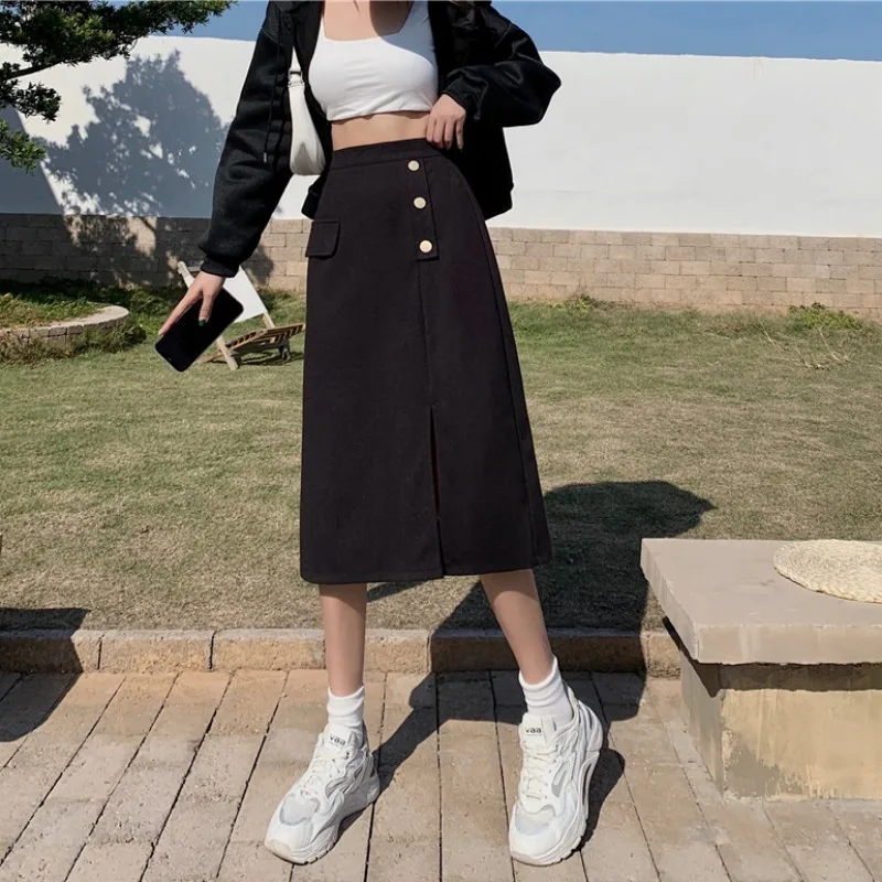 

Зимняя юбка со свитером, новинка 2021, Женская юбка, твидовая юбка с запахом на бедрах, черная юбка средней длины с высокой талией