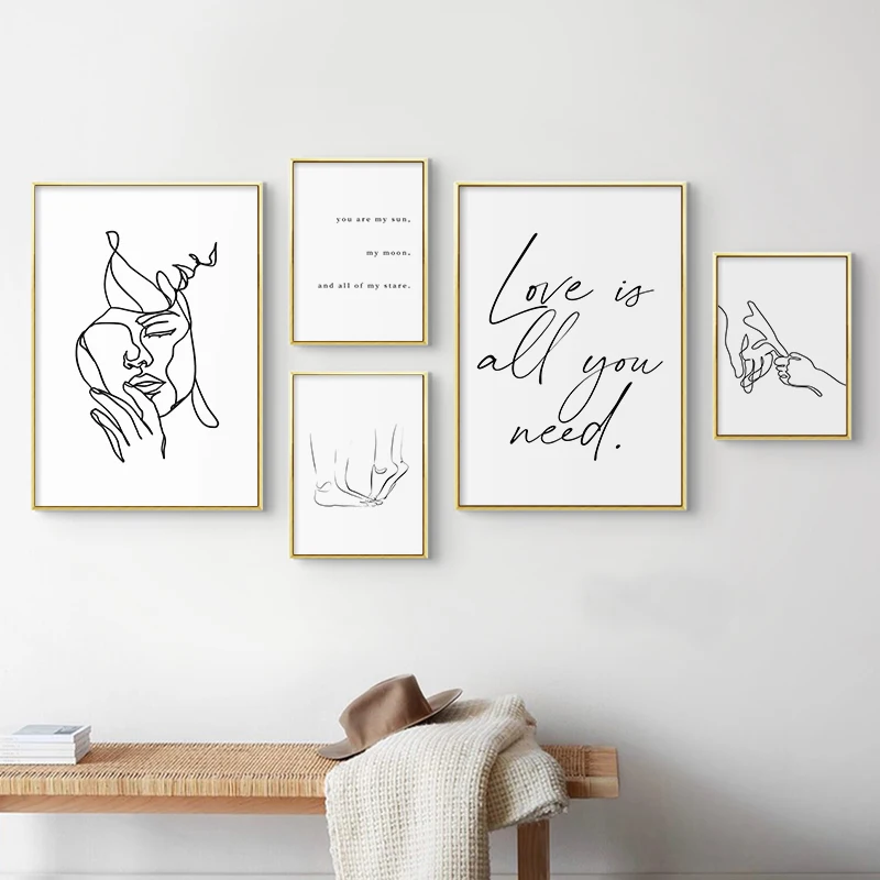 

Abstract Romantic Couple Simple Line Drawing Print Black White Poster Canvas Painting Wall Art Nordic Picture Bedroom Home Decor