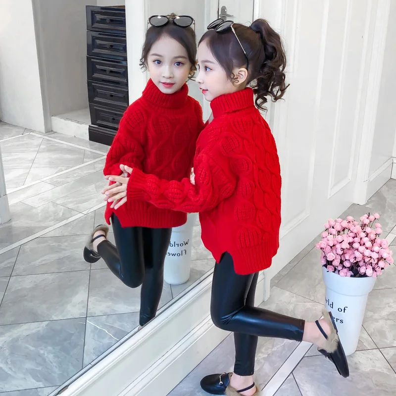 

Girls Turtleneck Sweater Fall/Winter 2020 New Children's Western Style Thick Pullover Sweater Little Girl Knitwear Winter Kids