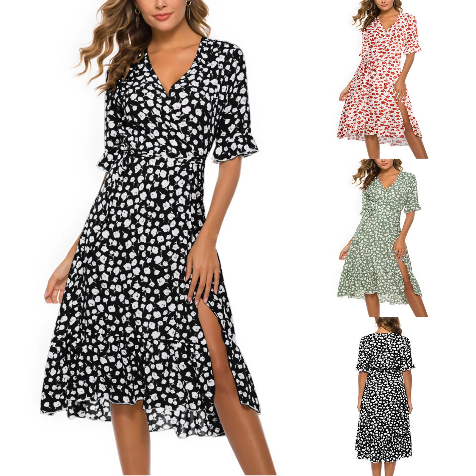 

Женское Летнее Платье в горошек, с коротким рукавом