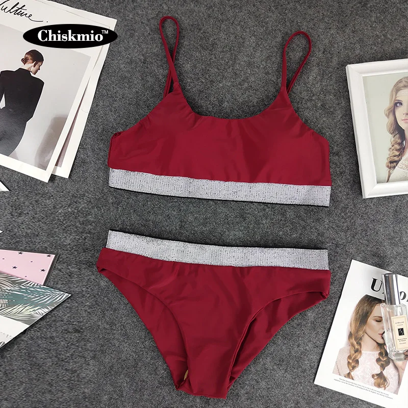 

Two-Pieces Sexy Women's Sequined Crystal Bikini Set High Waist Ladies Rhinestone Padded Swimwear Tube Top Swimsuit Beachwear