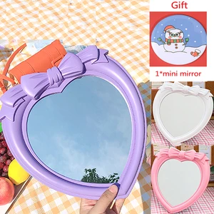 Cute Pink Girl Wall-mounted Cosmetic Mirror Desktop Love Princess Mirror Makeup Mirror Heart Shaped Manual DIY Dressing Mirror