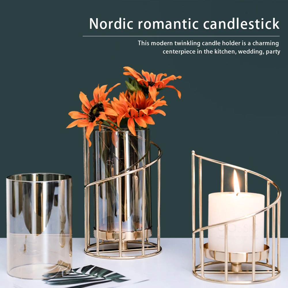 

Metal Candle Holder Candlestick Glass Vase Glass Candle Holder Dining Table Decoration Candle Modern Home Decoration