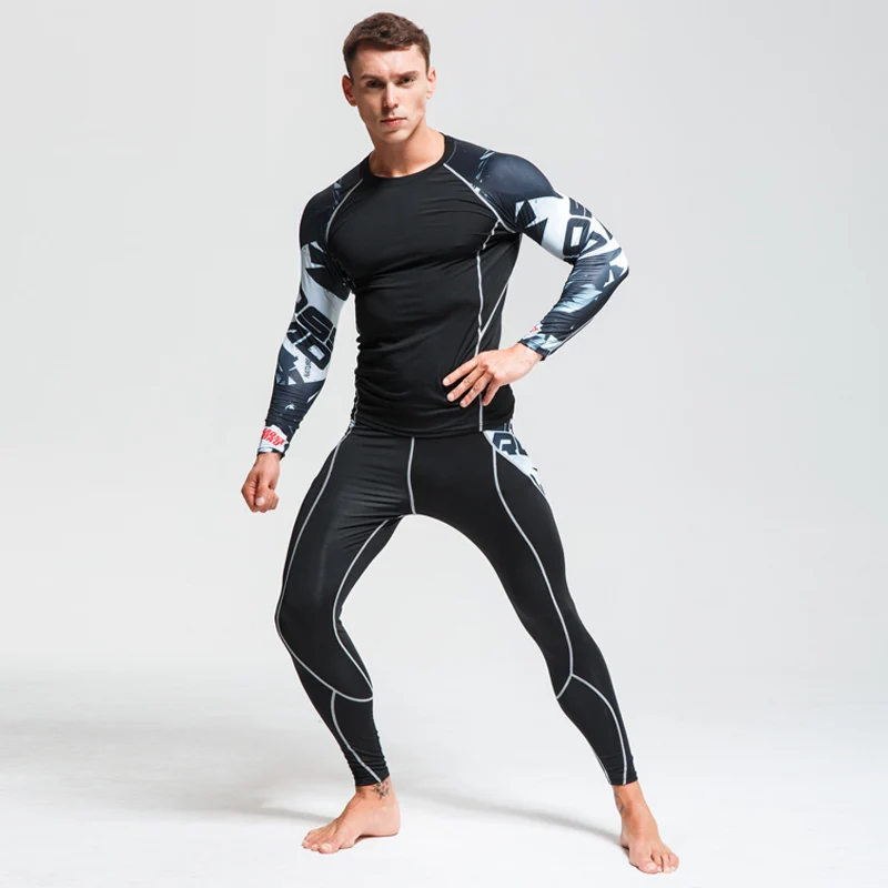 

Top Men's Clothing Base Layer Thermal Underwear Fitness Training Compression Tights Running Shirts Man Leggings Rashgard male