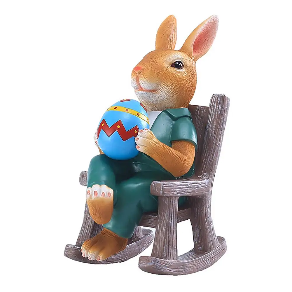 

Hot Sale Easter Eggs Bunny Rocking Chair Ornaments Easter Desktop Decoration Perfect Gifts Resin Crafts For Indoor Outdoor Decor