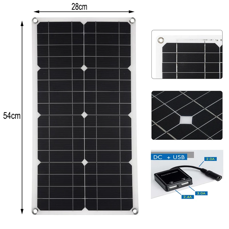 Jual Panel Surya 100W Dengan Pengontrol 18V Port USB Ganda Pengisi Daya Baterai Portabel Luar Ruangan Untuk Ponsel Mobil Pengisi Daya Lampu RV Kapal Pesiar