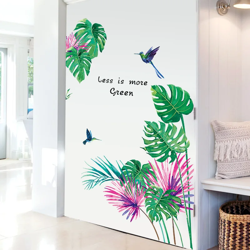 

Green Leaves Plant Wall Stickers Home Decoration Living Room Bedroom Bathroom Background Toilet Door DIY Corner Mural Vinyl Deca