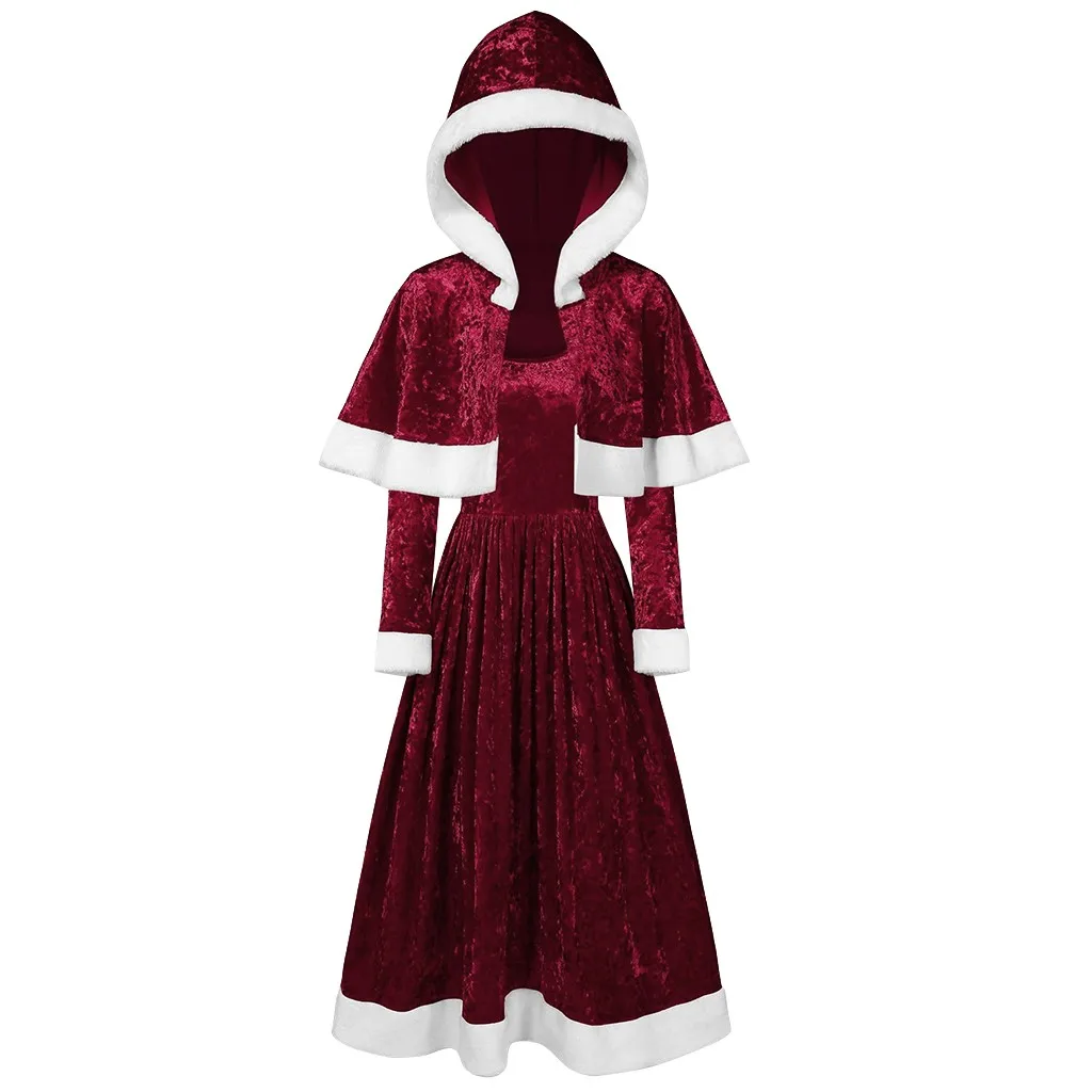 Dress and Cloak Рождественское платье, бархатное элегантное винтажное платье с капюшоном, вечернее платье,, праздничный костюм, Женское зимнее платье 19Sp - Цвет: Dress and Cloak