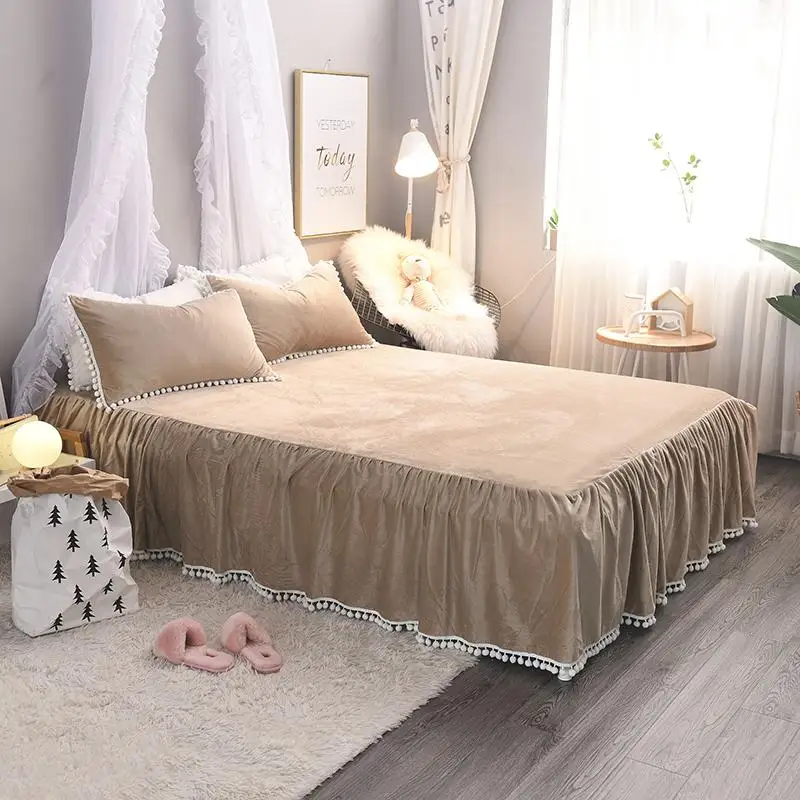 

41 Brown White Pink Gray Girls Winter Thick Bedding Set Soft Fleece Fabric Duvet Cover Bed Sheet/Linen Bed Skirt Pillowcase