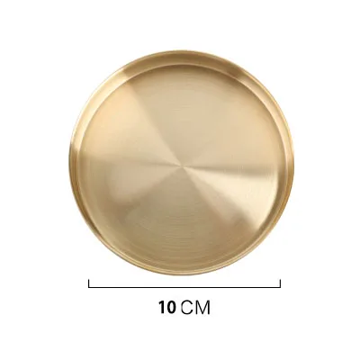 10cm gold Розовое золото, органайзер для ювелирных изделий, лоток, скандинавский Медный Круглый лоток для хранения, офисный Настольный металлический органайзер, лоток, золотой десерт, сахарная тарелка - Цвет: 10cm gold