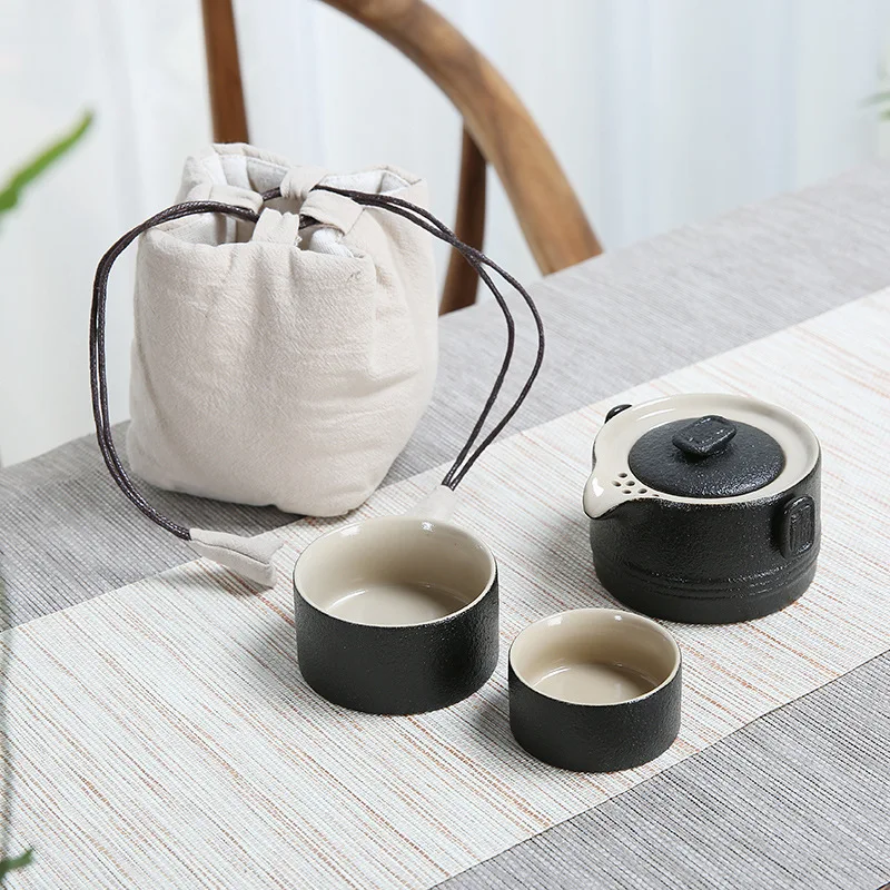 

Черный керамика удобный набор чайных чашек Керамический один горшок две чашки японский стиль тканевый мешок дорожный чайный набор портати...