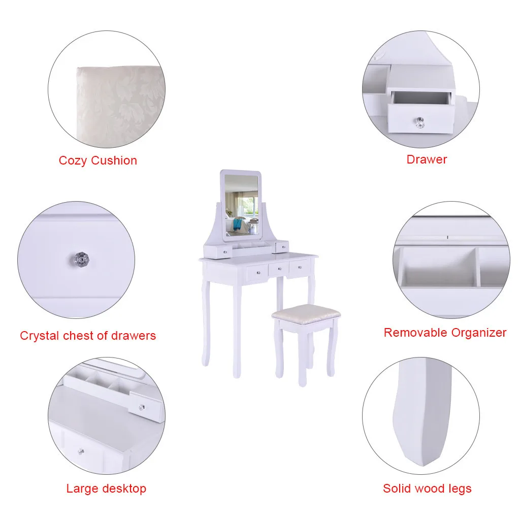 Набор туалетных принадлежностей стол с зеркалом мягкий табурет туалетный столик