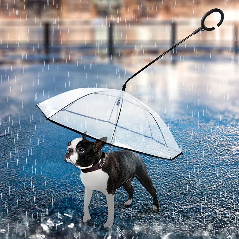 

Telescopic Handle Transparent Pet Umbrella With Dog Leash for Rain Walking Umbrellas Waterproof Cat Supplies Pet Products