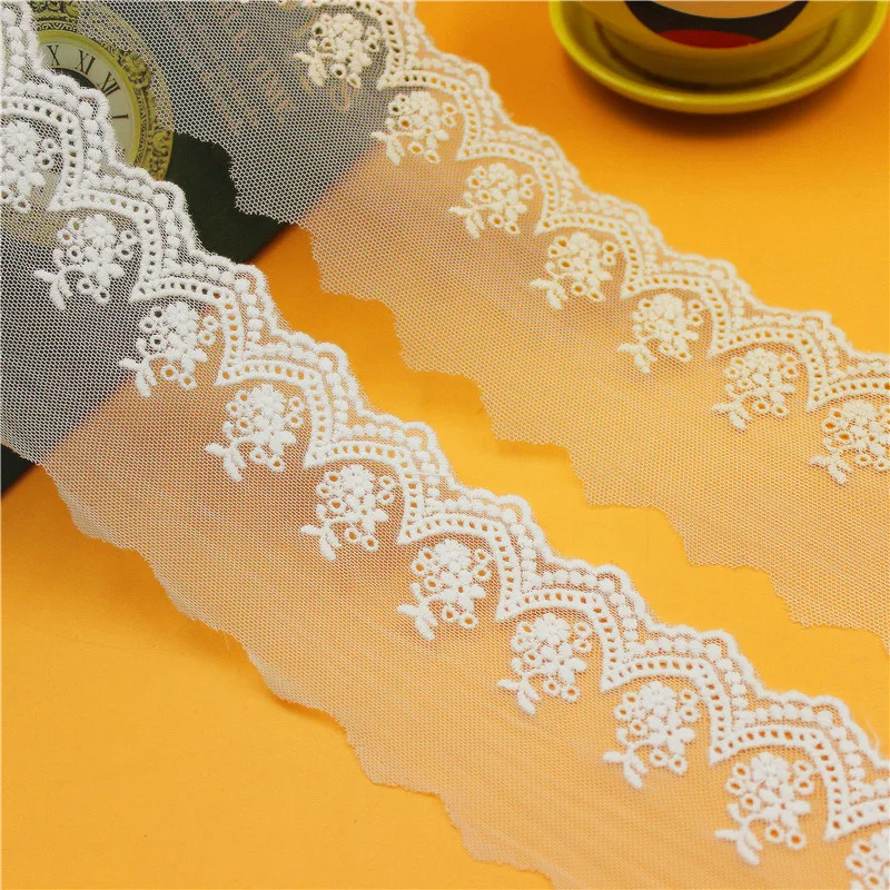 1 Yard White Beige Thread Flower Mesh Dress Lace Trim Embroidery Accessories 7cm Width Free Shipping | Дом и сад
