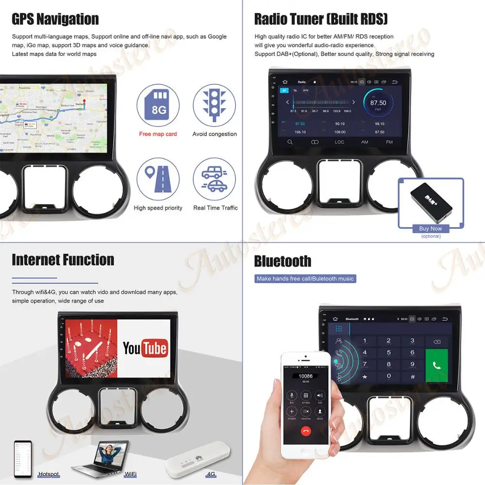 Автомагнитола AOTSR для Jeep Wrangler 3 JK 2010-2017 мультимедийный видеоплеер навигатор GPS Android
