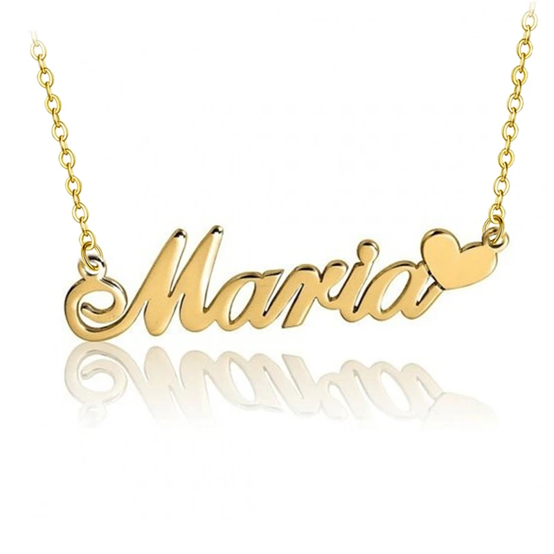 

Senfai Custom Personalized Name Heart Necklace Stainless Steel Chain Necklace boho jewelry bridesmaid gift mothers day Gift