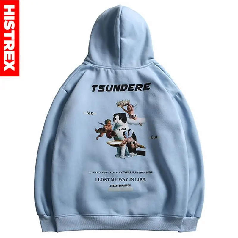 Толстовка мужская с капюшоном свитшот принтом ангела кота пуловер в стиле