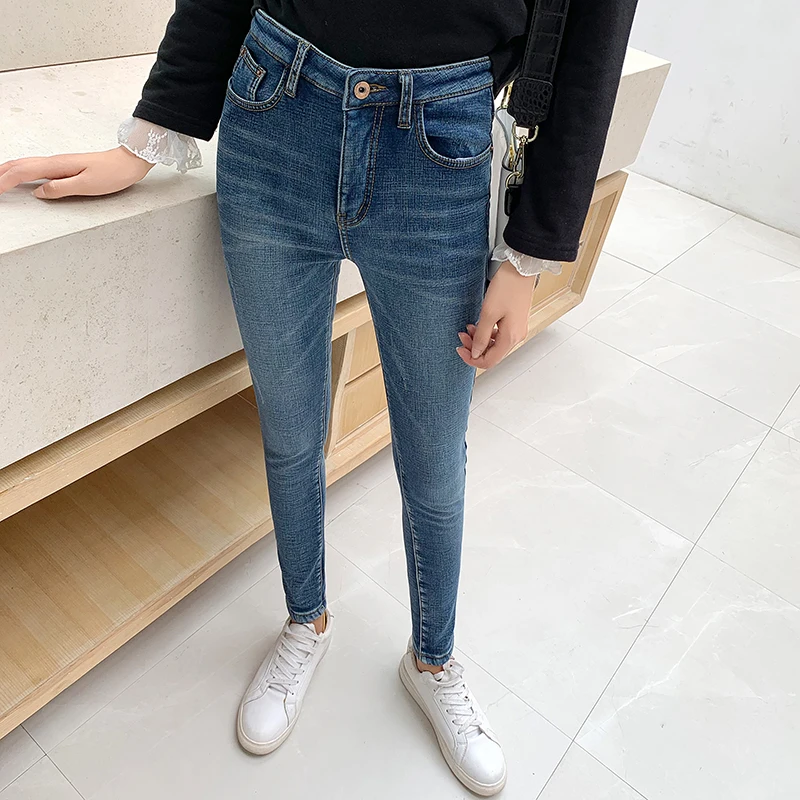 

Women's Winter Thickening and Velvet Fashion Skinny Jeans High-waist Slim Stretch Ladies Fleece Warmth Casual Denim Pencil Pants