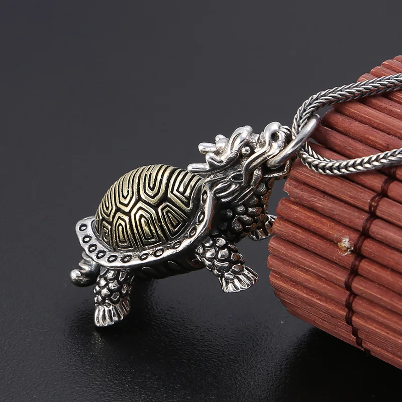 Двухцветный кулон в виде черепахи из стерлингового серебра 925 пробы с Головой