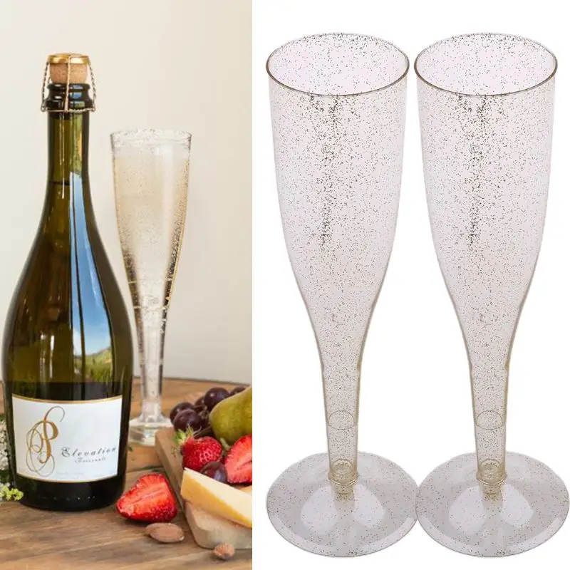 

Plastic Champagne Flutes Disposable 5Pcs Gold Glitter Plastic Plastic Cup Party