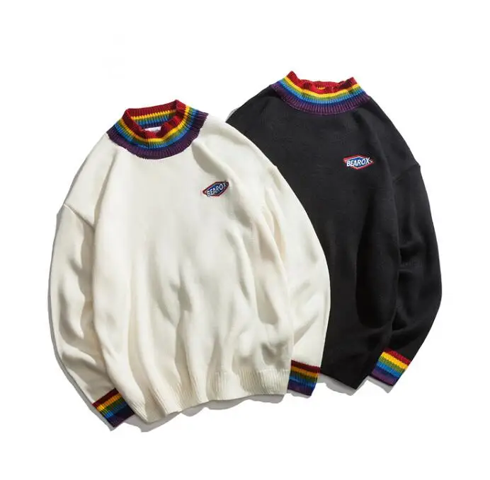

Autumn Winter Tops Fow Women Rainbow Turtleneck Loose Bf Wind Knit Sweater Casual Oversized Sweater White Pullover Lgbt Clothes