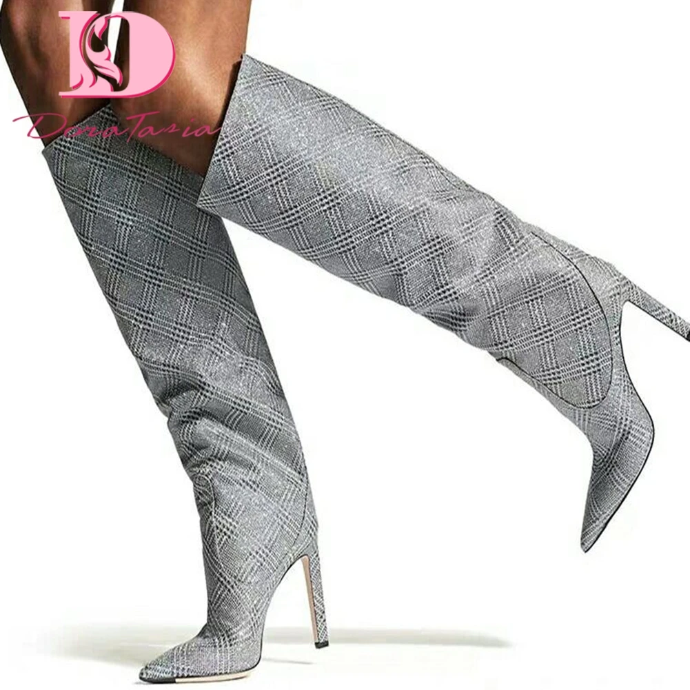 

Женские сапоги из натуральной кожи DoraTasia, с острым носком, на тонком высоком каблуке, без застежки, большие размеры 33-43, осень 2020