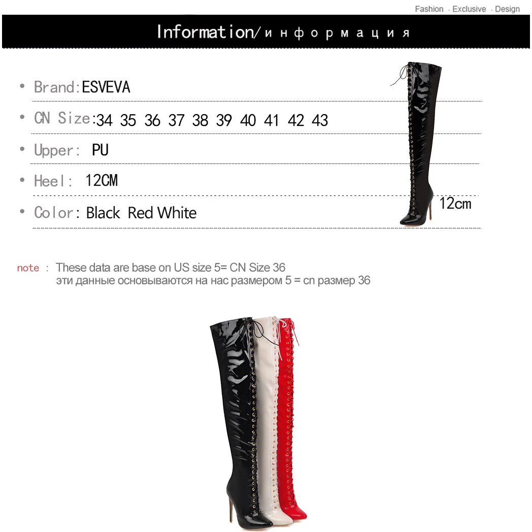 

ESVEVA 2020 Women Women Over The Knee Boots Winter Women Boots Thin High Heel Slip On Solid Winter Boots Size 34-43