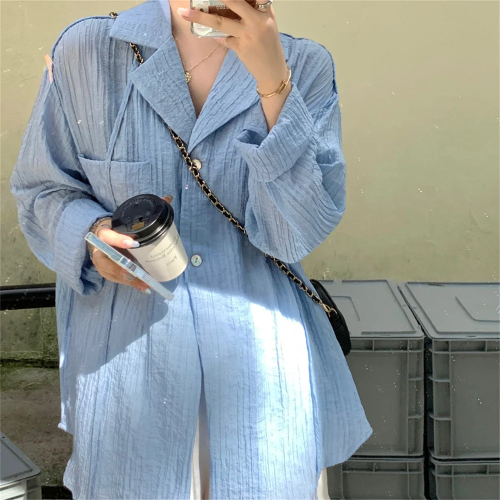 Солнцезащитные рубашки HziriP в стиле оверсайз женские со складками и длинными