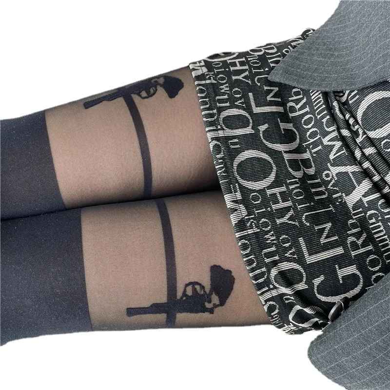 

Fake Two Pieces High Fashion Socks Thigh Sexy Stocking Montage Split Joint Pistol Handgun Gun Panty Hose Sling Brace Deep Black