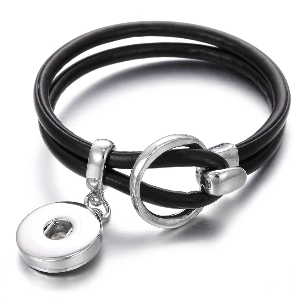 Новые ювелирные браслеты с защелкой черная резиновая кожа 18 мм кнопки браслет