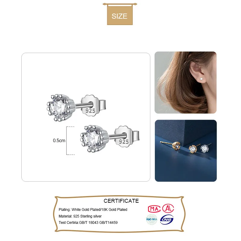 TrustDavis Настоящее серебро 925 пробы модные милые круглые CZ очаровательные мини