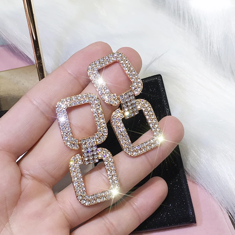 Style1 Golden Модные геометрические серьги с кристаллами для женщин, трендовые квадратные круглые Висячие серьги, золотые серебряные Серьги Brincos Boho Jewlery - Окраска металла: Style1 Golden