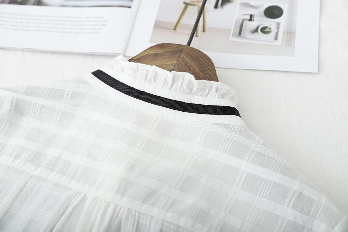 

Hsa Casual Blouse and Tops 2021 Stand Collar Short Sleeve Cute Kawaii Blusas Cool woman Top Bow Shirt blusas para dama