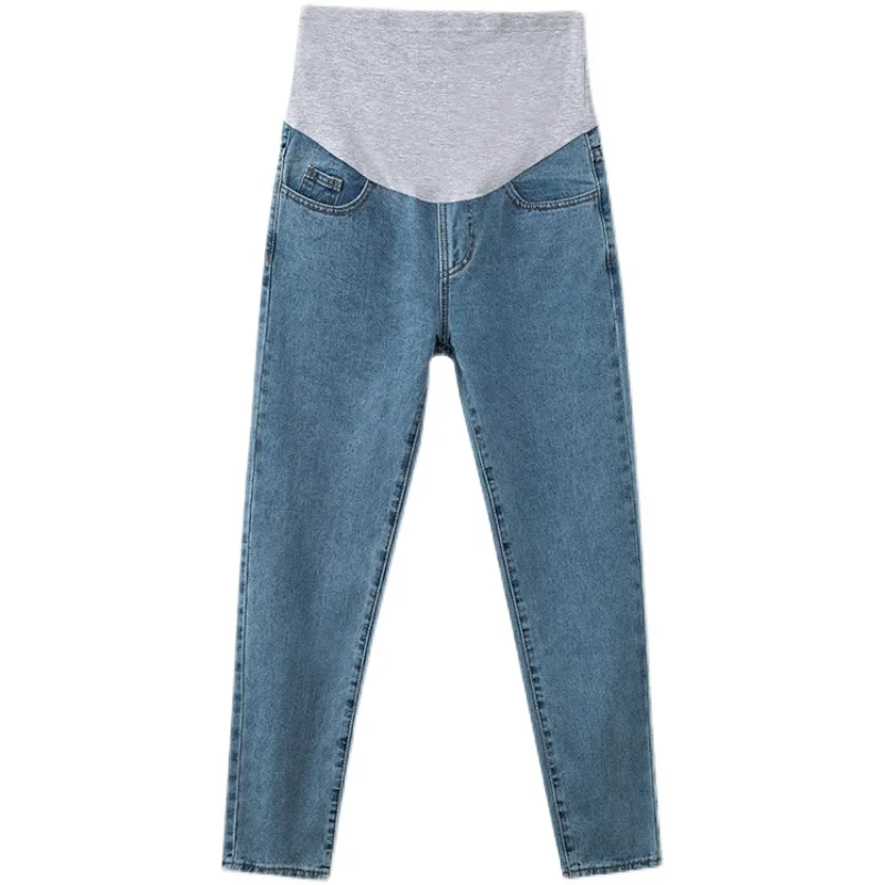 

8809# Spring Autumn Denim Cotton Maternity Jeans Elastic Waist Belly Harem Pants for Pregnant Women Loose Pregnancy Trousers