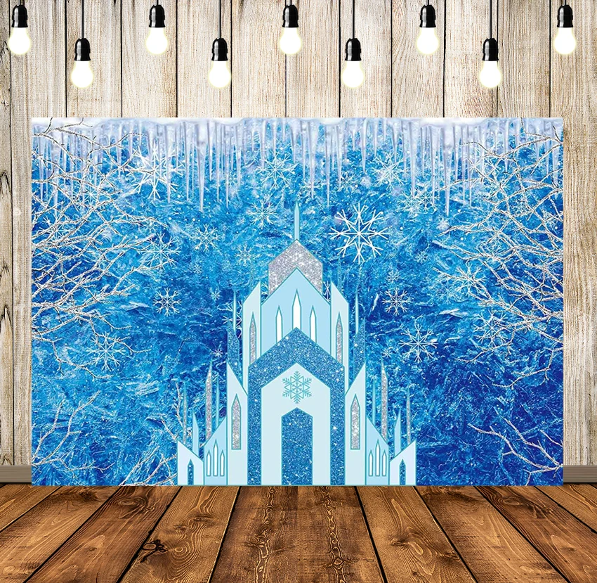 

Ice Castle Backdrop Winter Theme Snowflake Blue Photo Background Princess Girl Birthday Baby Shower Party Supplies Decoration